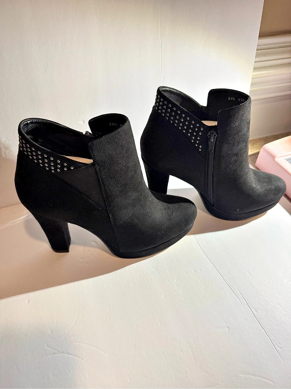Andrea Black Studded Heeled Ankle Boots 7.5